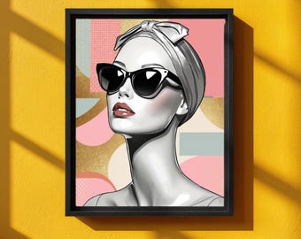 Impresión artística de mujer retro / Ilustración de moda chic (Descarga digital)
