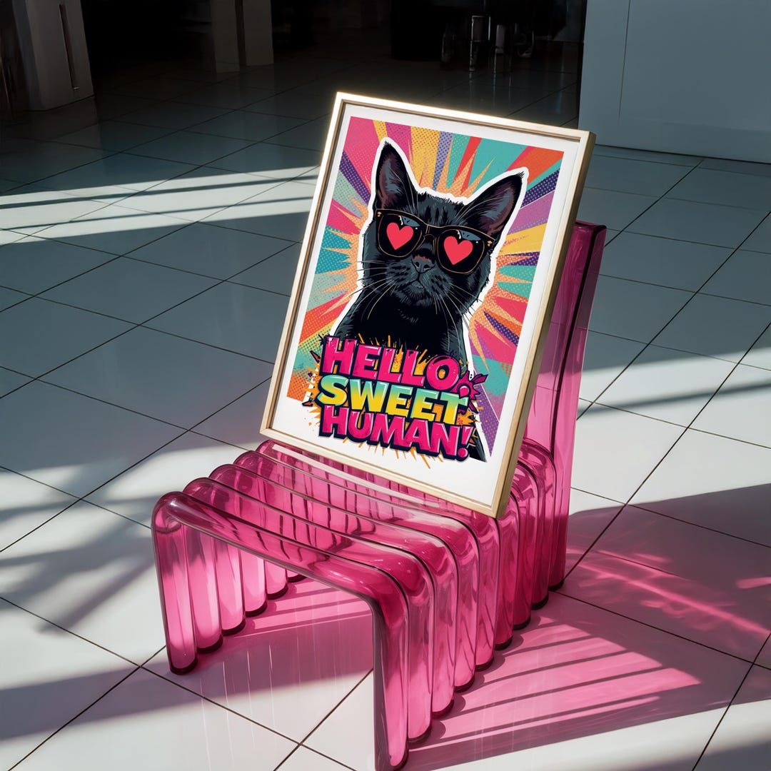 Sweet Human Black Cat Pop Art Print – Hello Sweet Human, Funny Cat Lover Gift ...