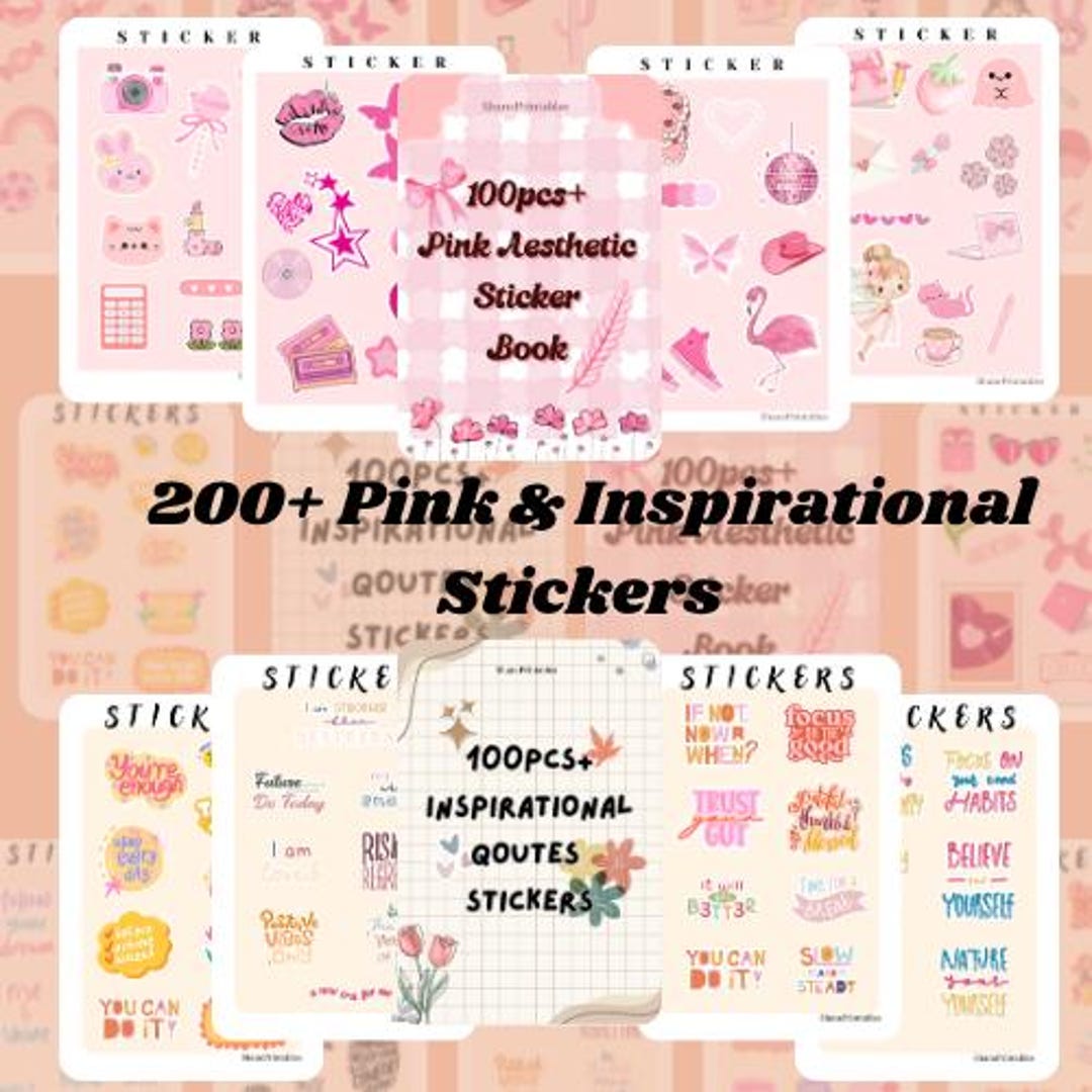 200+ Inspirational & Pink Stickers | Digital Sticker Bundle ...