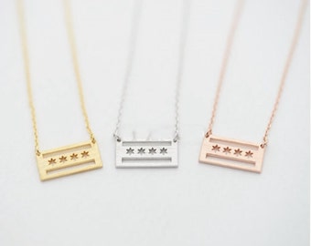 Dainty Chicago Flag Pendant Necklace
