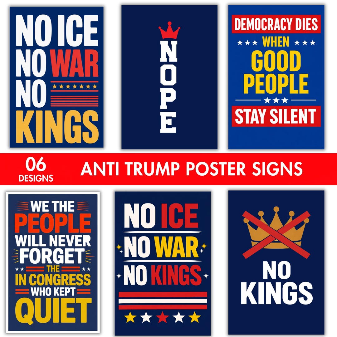 Printable Anti Trump Protest Signs Bundle, No Kings Poster, Resist ...