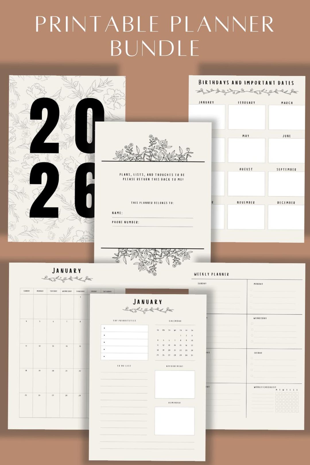 2026 Minimalist Printable Planner: Monthly & Weekly (digital Download ...