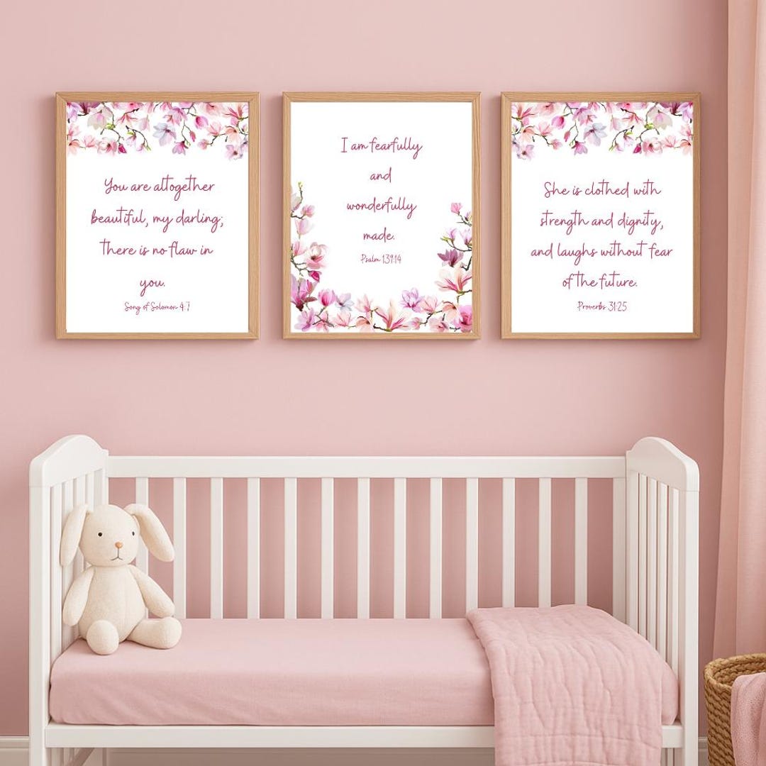 Christian Wall Art Set of 3, Bible Verse Printables, Nursery Scripture ...
