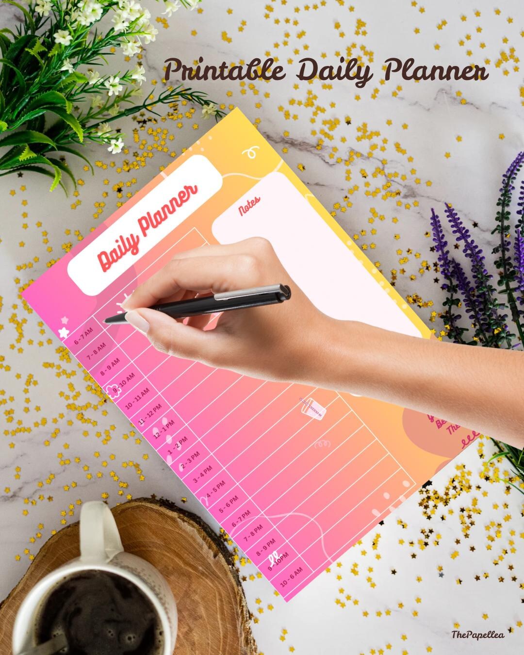 Cute Daily Planner – A4 Printable PDF – Gradient Pink Orange – Instant ...