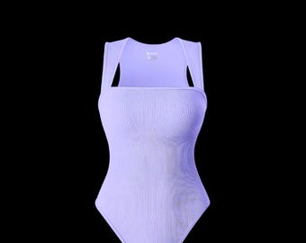 Piece Ribbed Bodysuits – Square Neck Sleeveless Tank Top, Stretchy Soft Womenswear Black & Blue