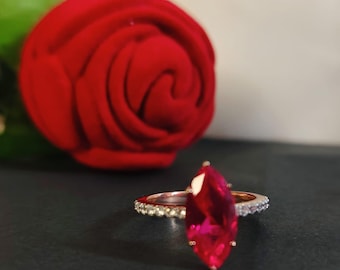 Sterling Silver Marquise Ruby Ring: Diamond Accent, July Birthstone