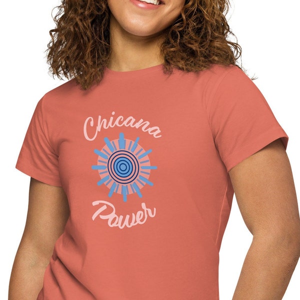 Chicana Power, Women’s high-waisted t-shirt, Terracotta T-Shirt, Orange T-Shirt, Latina, Mexican T-Shirt