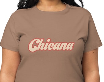 Chicana Damtröja med hög midja, Brun T-shirt med mönster, Latinamerikansk T-shirt