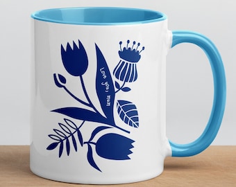 Love You Mom, Blue Mug, Turquoise Mug, Floral Mug, Mother's Day Gift, Gift for Mom, Love you Mom, Latino Art, Mexican, Latina