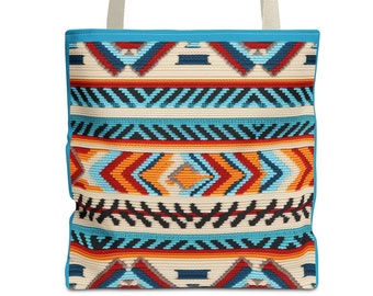 Bolso tote del sudoeste, Bolso tote de diseño geométrico turquesa, Bolso de libros colorido, Bolso latino, Tote chicana