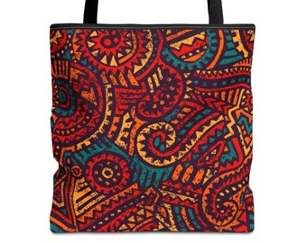 Colorful African Design Tote, Ethnic Bag, Red and Blue Purse, Boho Bag, Ethnic Beach Bag