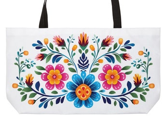 Stor blommig weekendväska, stor mexikansk blommig väska, Otomi-väska, latinamerikansk väska