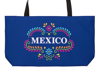 Stor blå mexikansk weekendväska, stor mexikansk väska, Otomi-väska, latinamerikansk väska, Chicana-väska