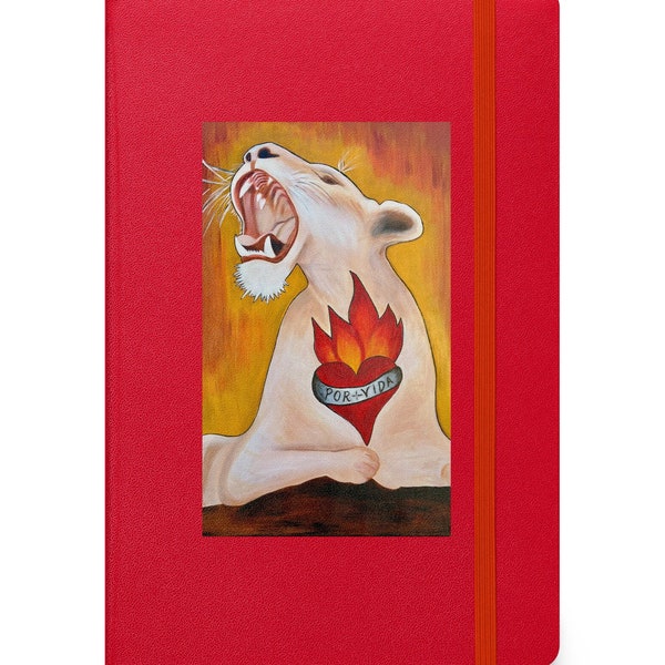 Red Hardcover bound notebook, Journal, Diary, Lion Art, Mother's Day Gift, Lioness Por Vida, Sacred Heart