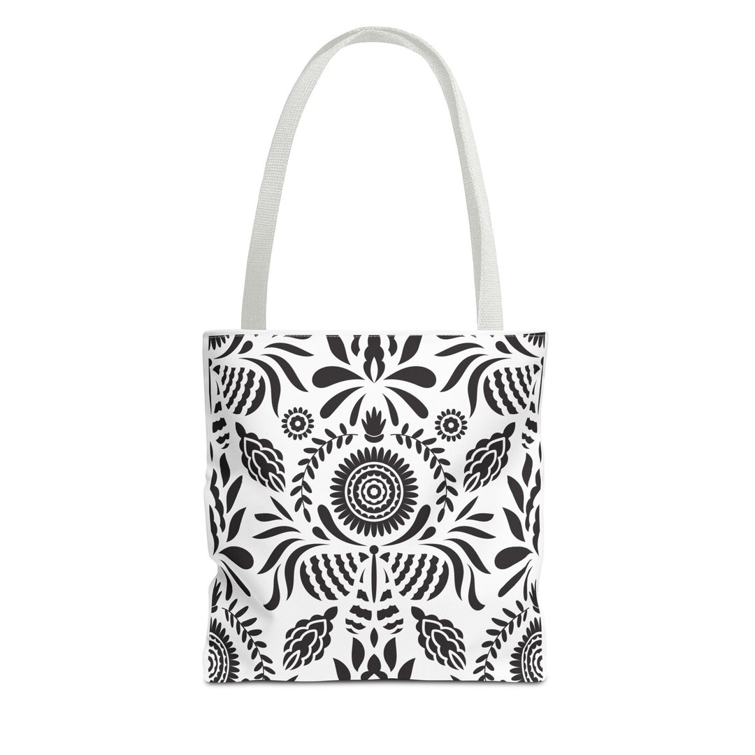 Black and White Otomi Tote Bag, Ethnic Black and White Book Bag ...