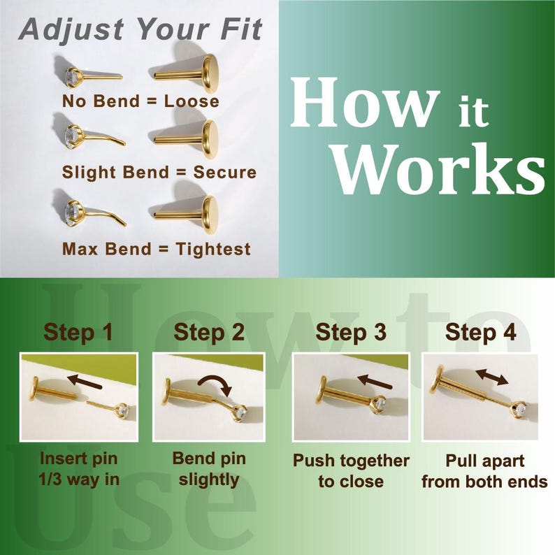 Pendiente colgante de cadena de hélice vertical/Joyería para cartílago con media luna y estrella de circonita cúbica/Plata 925/Chapado en oro de 18 quilates/Tachuela de torre sin rosca con parte trasera plana imagen 13