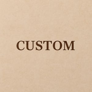 May include: The word "CUSTOM" in a dark brown serif font is centered on a light brown, textured background. The image has a simple, clean design, with the text being the primary focus.