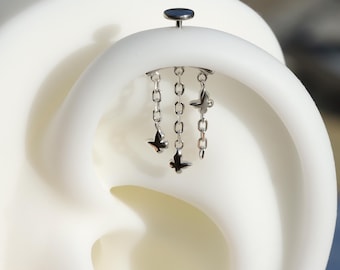 Joyería Butterfly Vertical Helix: Pendiente colgante vertical helix sin rosca, diseño original con parte trasera plana, pendiente rook oculto