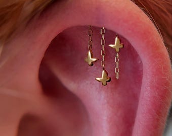 Joyería Butterfly Vertical Helix: Pendiente colgante vertical helix sin rosca, diseño original con parte trasera plana, pendiente rook oculto