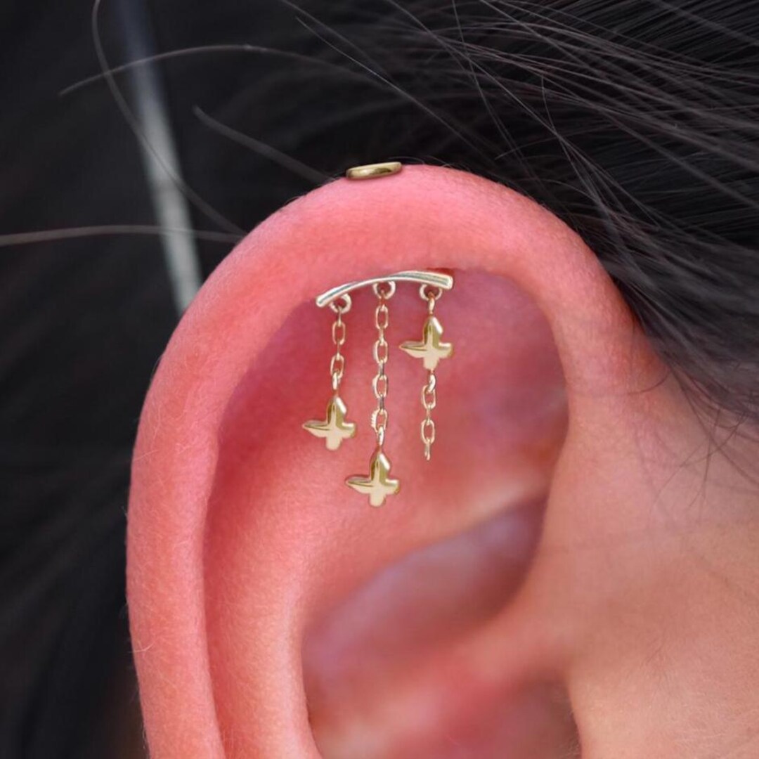Butterfly Vertical Helix Jewelry:threadless Push in Vertical Helix Earring Dangle, Original Design Helix Piercing Flat Back,hidden Rook Stud - Etsy Japan