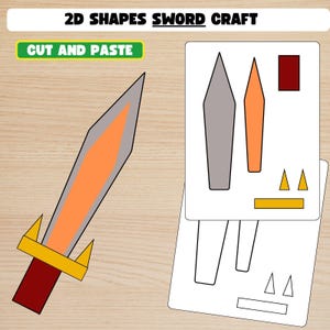 Manualidad matemática SWORD / Actividad de recortar y pegar con temática espacial / Hoja de trabajo de geometría para preescolar / Plantilla de reconocimiento de formas para jardín de infancia