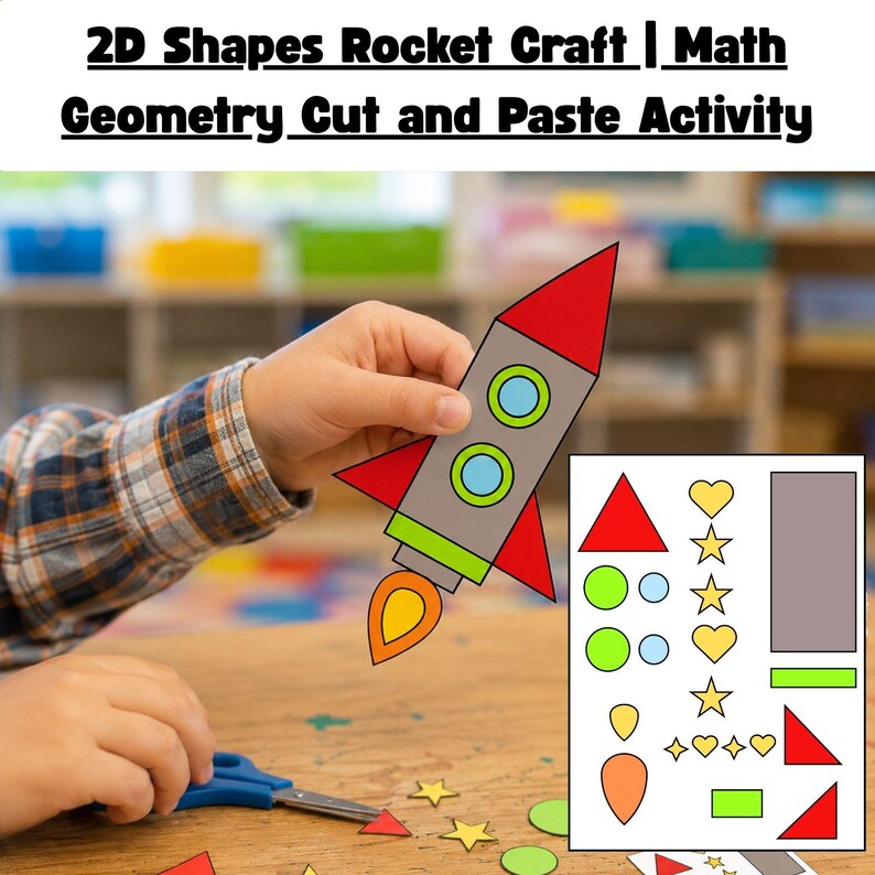2D Shapes Rocket Math Craft | Space Theme Cut and Paste Activity ...