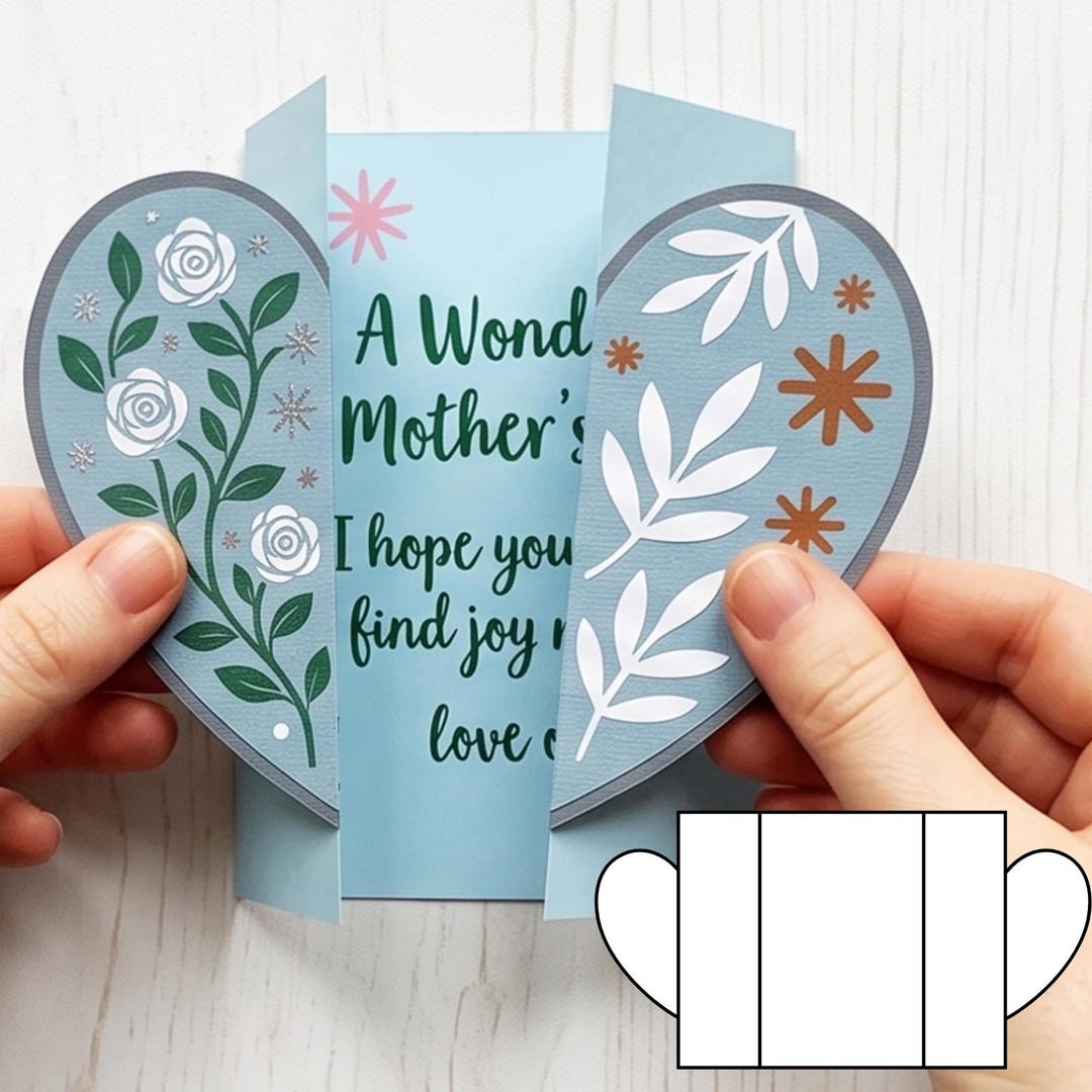 Mother's Day Craft for Kids, Heart Surprise Card Template, Foldable ...