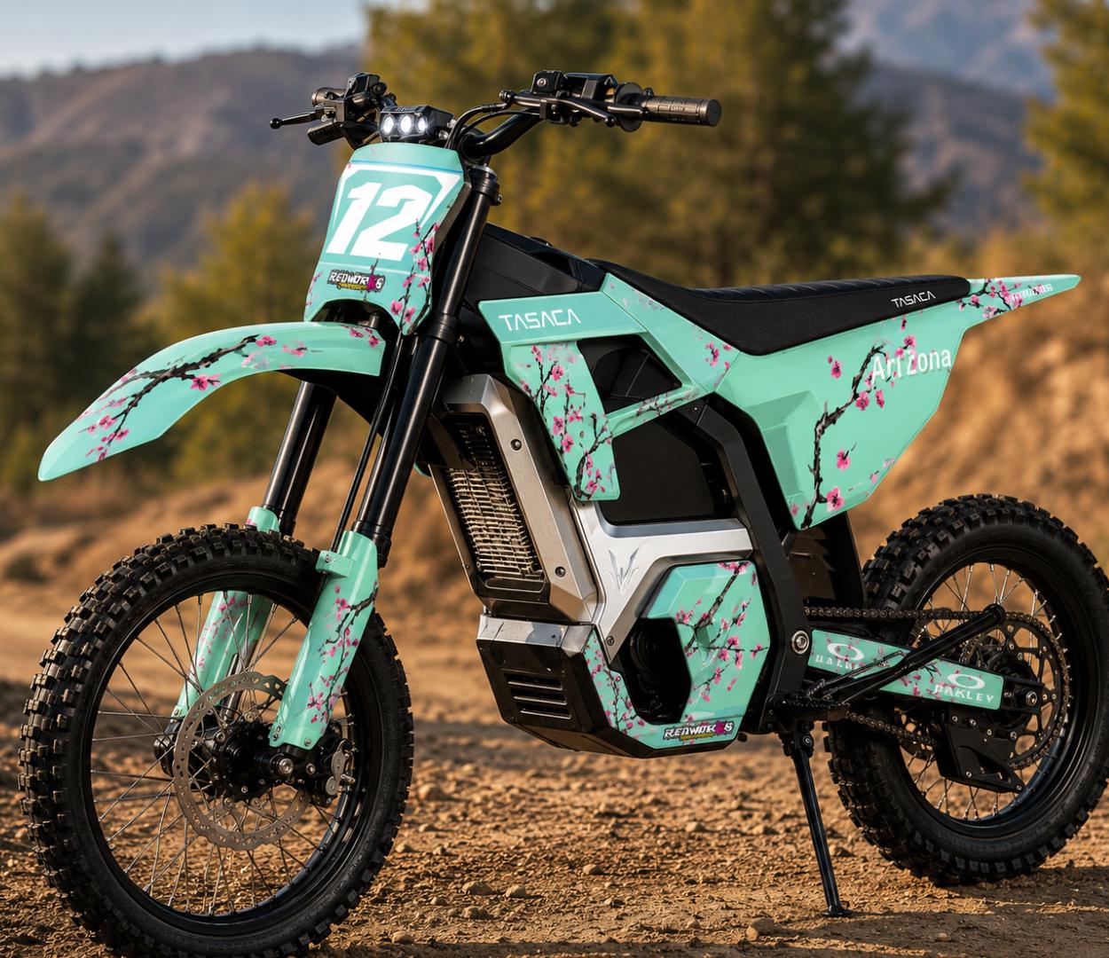 Tasaca T500 Electric Dirt Bike Sakura Graphics Kit | Mint Cherry