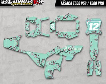 Tasaca T500 Electric Dirt Bike Sakura Graphics Kit | Mint Cherry