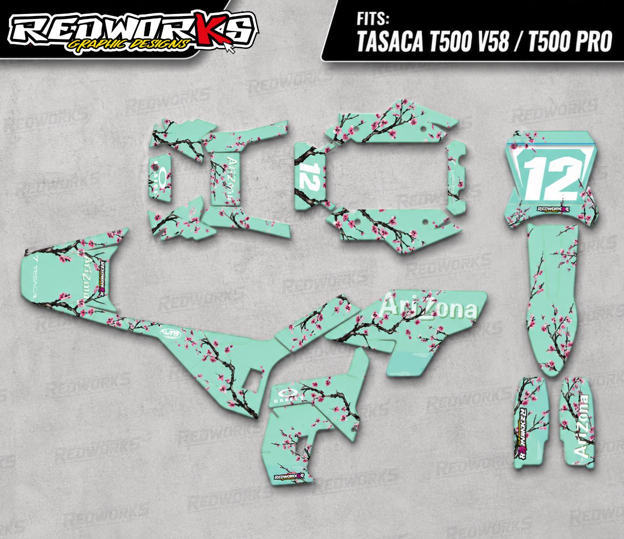 Tasaca T500 Electric Dirt Bike Sakura Graphics Kit | Mint Cherry