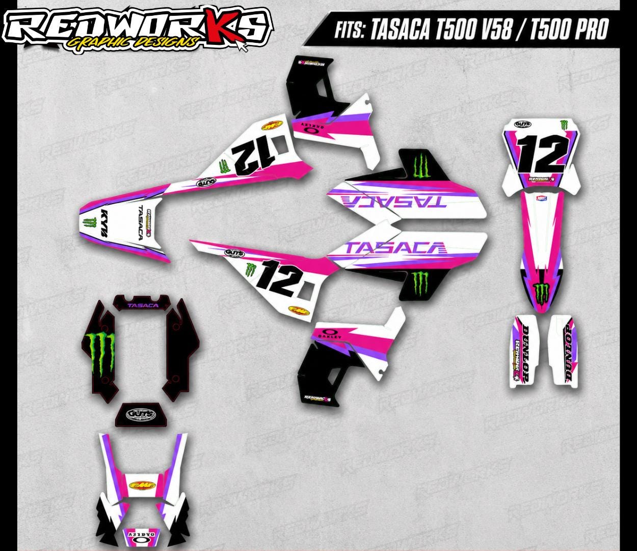 Tasaca T500 V58/pro Graphics Kit | Pink Purple Custom Name Number