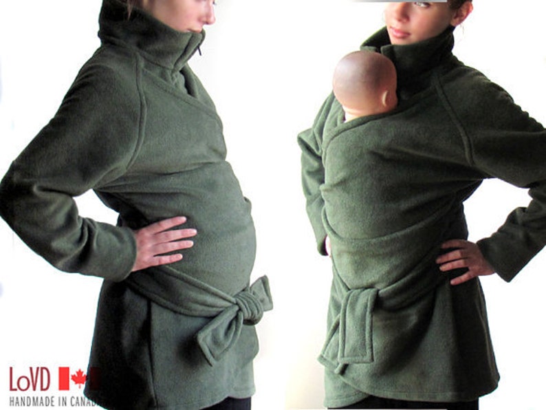 Maternity Clothes, Maternity Coat, Maternity Jacket, BabyWearing Fleece, Babywearing, CANADA made Vegan Fleece, Ethical Fair Trade Clothes image 2