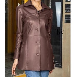 Women Brown Trench Coat/Women Coffee Brown Real Leather Coat/Women Long Coat/Women Parker Gothic Steampunk Coat/70sLeather Coat/Vintage Coat
