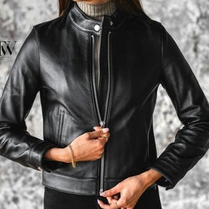 Womens Black Genuine Leather Jacket Ladies Motorcycle Biker Lambskin Leather Jacket Womens Slim Fit Classic Winter Jacket Handmade Jacket