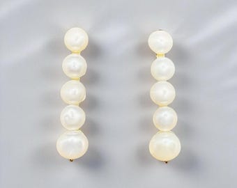 Pendientes de perlas en cascada, pendientes de perlas chapados en oro de 18 k, pendientes de novia modernos, pendientes de perlas de agua dulce auténticas, pendientes de botón, regalo para ella