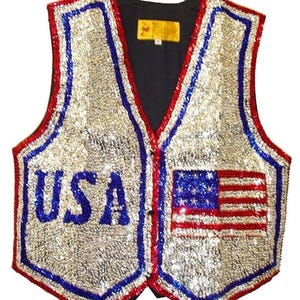 Sequin Beaded Vest USA # 3 Costume Top, Adult Unisex Stage Performance