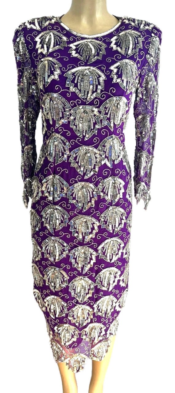 purple and silver cocktail dress Jovani 39749 Short Metallic A Line Cocktail Dress