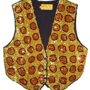 Sequin Beaded Vest Kids Unisex Leopard Print, Animal Print Vest, Child Feline Vest, Zoo Jungle Print (fits up to 10 year old kid)