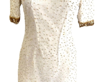 Retro Sequin Midi Dress / Monsoon Fusion / White / Gold / Sequins / Modern  Vintage / Size 10 - Etsy UK
