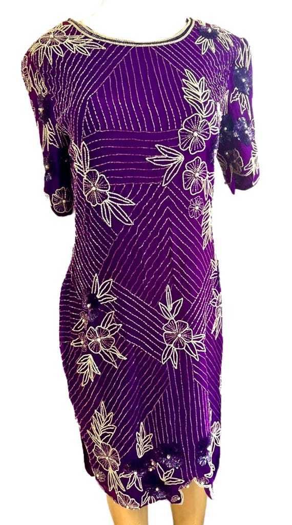purple glitter dress short Handmade Sequin Dress, Iridescent Floral Evening Gown, Cocktail Party Outfit strapless homecoming dress