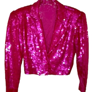 Sequin Beaded Blazer Jacket: Fuchsia Hot Pink 3X Plus Size Statement Outerwear
