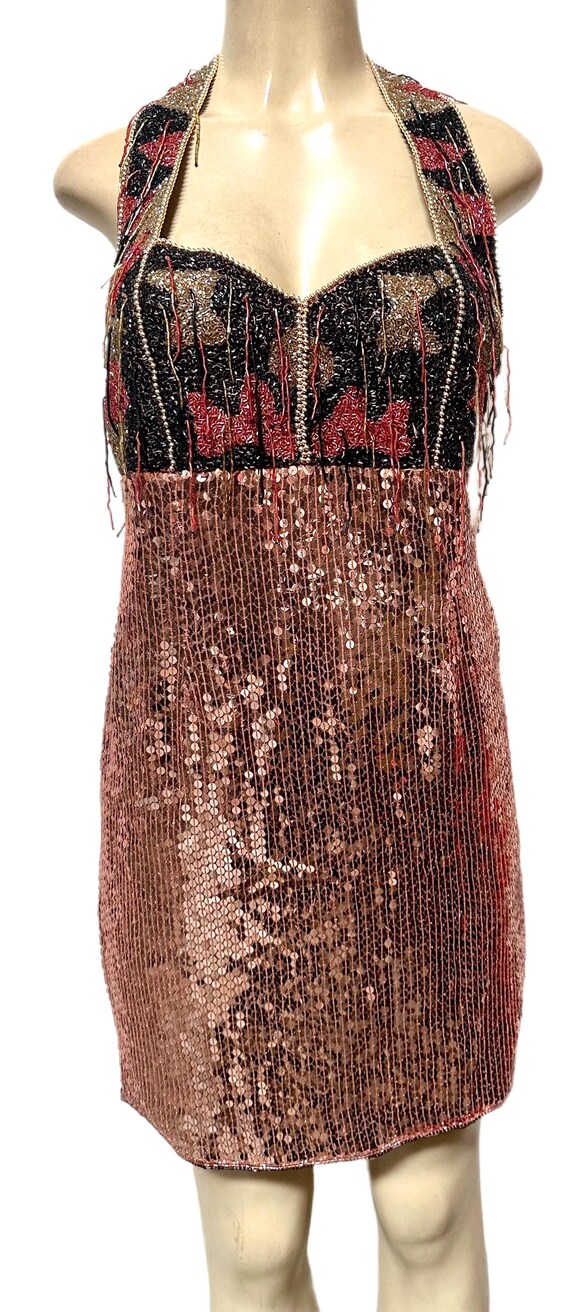 copper cocktail dress Long Sleeve Metallic Jersey Evening Gown in Copper Bronze - 2 main image 0