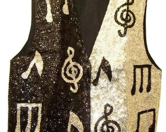 Kids Sequin Vest Music Theme Metallic Stage Wear Kids, Party Vest, School Costume Vest, Birthday Outfit Kids, (fits up to 10 year old kid)
