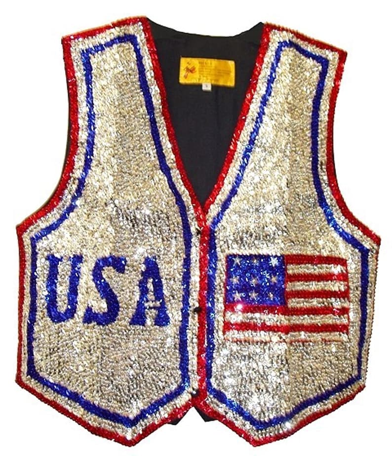 Sequin Beaded Vest USA # 3 Costume Top, Adult Unisex Stage Performance
