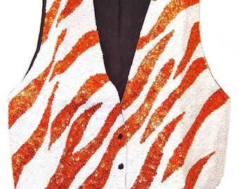 Paljett Tiger Print Väst, Unisex Ravetopp, Festivalkläder