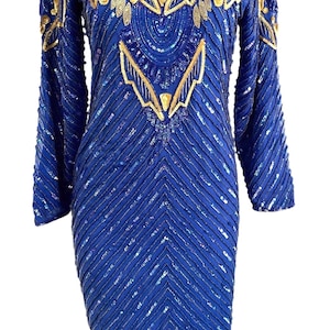 Elegant Royal Blue Sequin Gown: Long Sleeve Formal Dress