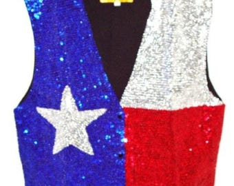 Sequin Vest Lone Star, Kids Unisex Kids Vest, Western Sparkle Top (Fits up to 10 Year Old Kid)