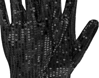 Stoffen handschoenen met lovertjes Zwart, sprankelende avondkleding, lange operastijl, kostuumaccessoire formele dans, feesthandschoenen jaren 80