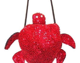Sequin Turtle Bag Red Turtle Shape Purse, Sparkly Novelty Turtle Theme Gift, Cute Girls Turtle Purse, Festive Fashion Turtle Bag
