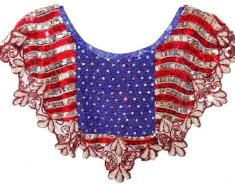 Szal z cekinami, USA, rozmiar uniwersalny, błyszczący szal wieczorowy, lekki dodatek na imprezę, moda festiwalowa, szal patriotyczny
